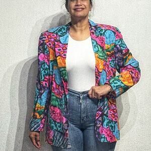 Silk Club Pink Abstract Oversized Silk Vintage Blazer Sz S NWT